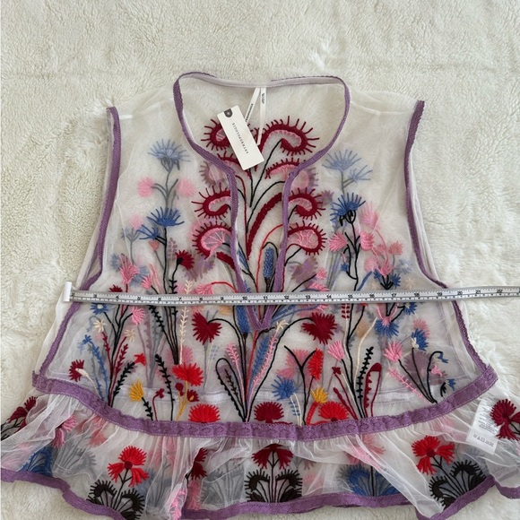✨ Maeve Anthropologie Cammie Embroidered Mesh Peplum Top - Sheer Floral - Size S - Picture 6 of 8
